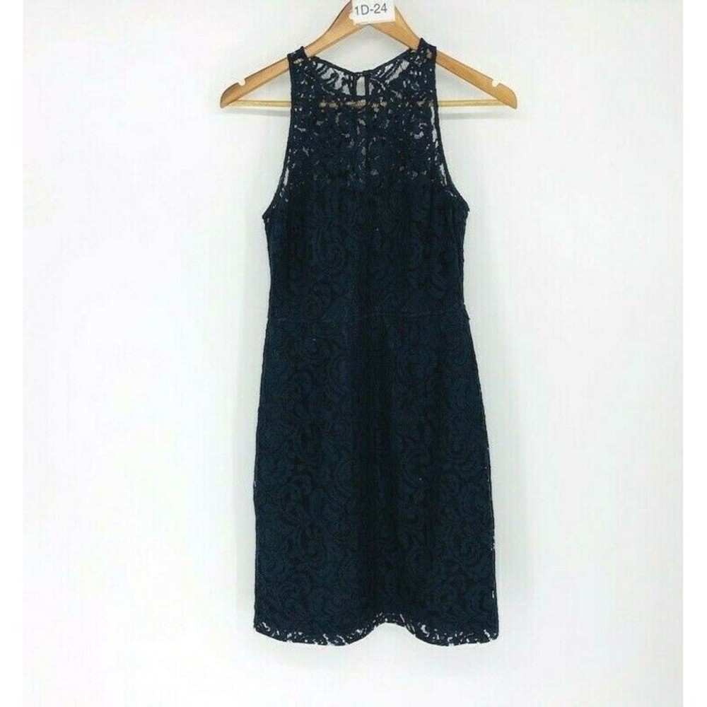 J.Crew Womens Blue Floral Cotton Sleeveless Round Neck Lace Overlay Dress Size 4